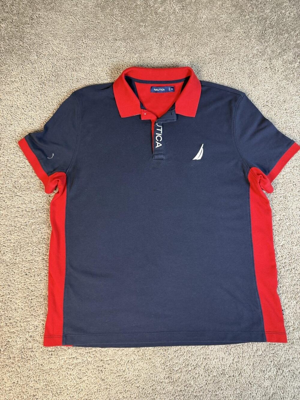 Nautica Polo Shirt Mens 2XL Blue Red 100% Cotton Collared Short Sleeve Logo